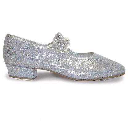 Silver Hologram low heel tap shoe by Roch Valley